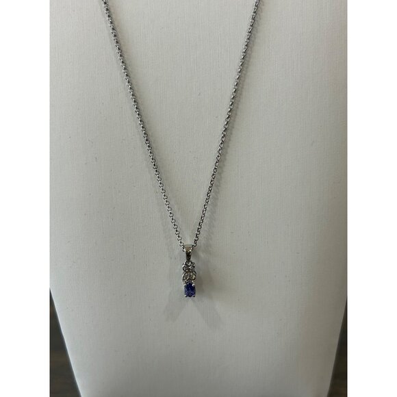 Sterling Silver and Purple Tanzanite Gemstone Pendant on Chain Necklace Butterfl - Picture 1 of 6
